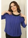By Saygı Plus Size Chiffon Blouse with Beaded Collar and Front Pleated