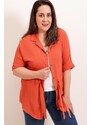 By Saygı Belted Waist and Front Buttoned Plus Size Ayrobin Tunic Shirt