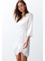 Trendyol Bridal White Satin Lace and Tie Detailed Woven Dressing Gown