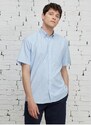 ALTINYILDIZ CLASSICS Men's Light Blue Comfort Fit Comfy Cut Buttoned Collar Check Short Sleeve Shirt.