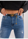 Fashionhunters Tmavě modré vypasované džíny s páskem
