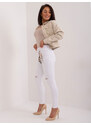Fashionhunters Bílé vypasované džíny s oděrkami