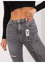 Fashionhunters Tmavě šedé úzké džíny s oděrkami