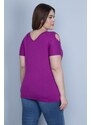 Şans Women's Plus Size Purple Viscose Viscose Blouse With Decollete