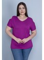 Şans Women's Plus Size Purple Viscose Viscose Blouse With Decollete