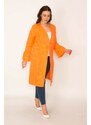 Şans Women's Plus Size Orange Sleeve Detailed Single-Clip Closed Unlined Cape