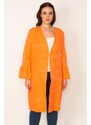 Şans Women's Plus Size Orange Sleeve Detailed Single-Clip Closed Unlined Cape