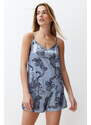 Trendyol Blue Animal Patterned Satin Woven Pajamas Set