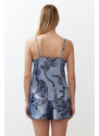 Trendyol Blue Animal Patterned Satin Woven Pajamas Set