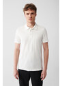 Avva Men's Ecru Jacquard Lycra Regular Fit Polo Neck T-shirt
