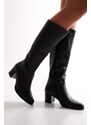 Shoeberry Women's Anna Black Skin Heeled Boots Black Skin