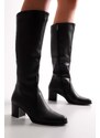 Shoeberry Women's Anna Black Skin Heeled Boots Black Skin