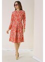 By Saygı Mixed Pattern Fakir Sleeve Single Pleat Woven Lycra Viscose Dress