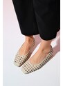 LuviShoes ARCOLA Beige Knitted Patterned Women's Flat Shoes