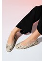 LuviShoes ARCOLA Beige Knitted Patterned Women's Flat Shoes