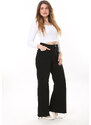 Şans Women's Plus Size Black Wide Leg Lycra Leg Dirty Stitched Jeans