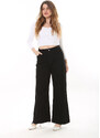 Şans Women's Plus Size Black Wide Leg Lycra Leg Dirty Stitched Jeans