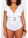 Trendyol Curve White Deep V-Belt Gathering Effect Bridal Knitted Swimsuit