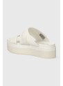 Pantofle Calvin Klein Jeans FLATFORM SANDAL WEBBING IN MR dámské, béžová barva, na platformě, YW0YW01361