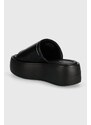 Kožené pantofle Calvin Klein FLATFORM SLIDE LTH dámské, černá barva, na platformě, HW0HW01943