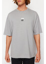 Trendyol Gray Oversize/Wide Cut Text Printed Short Sleeve 100% Cotton T-Shirt