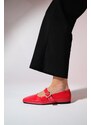 LuviShoes BLUFF Red Patent Leather Women's Flat Toe Flat Shoes