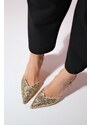 LuviShoes OVERAS Gold Sequined Pointed Toe Women's Thin Heeled Evening Shoes