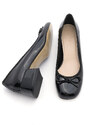Marjin Women's Chunky Heel Bow Detail Flat Toe Classic Heeled Shoes Medve Black Patent Leather