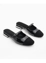 Marjin Women's Closed Front Block Heeled Slippers Mary Jane Tosya Black Patent Leather