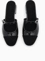 Marjin Women's Closed Front Block Heeled Slippers Mary Jane Tosya Black Patent Leather