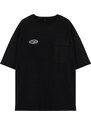 Trendyol Large Size Black Oversize Pocket Detailed Printed 100% Cotton Comfortable T-Shirt