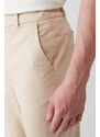 Avva Men's Beige Elastic Back Waist Weaving Flexible Relaxed Fit Chino Trousers