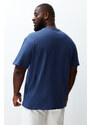 Trendyol Large Size Indigo Relaxed/Comfortable Cut Printed 100% Cotton T-Shirt