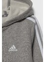 Dětská mikina adidas šedá barva, s kapucí, melanžová