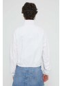 Bunda Tommy Jeans dámská, bílá barva, přechodná