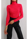 BİKELİFE Women's Pink Lycra Flexible Neck Knitwear Sweater