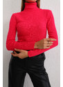 BİKELİFE Women's Pink Lycra Flexible Neck Knitwear Sweater