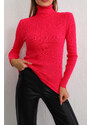 BİKELİFE Women's Pink Lycra Flexible Neck Knitwear Sweater
