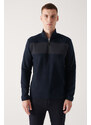 Avva Men's Navy Blue Zippered High Neck Parachute Fabric Detail Regular Fit Fleece Sweatshirt