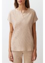 Trendyol Beige Ribbed Collar Detailed Knitted Pajamas Set