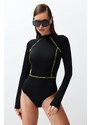 Trendyol Black Zipper Long Sleeve Regular Surf Swimsuit