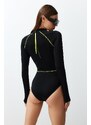 Trendyol Black Zipper Long Sleeve Regular Surf Swimsuit