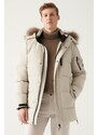 Avva Men's Beige Goose Down Filled Thermal Inflatable Water Repellent Jacket