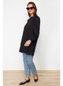 Trendyol Black Sleeve Detailed Knitted Crew Neck Slit Tunic