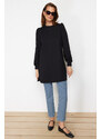 Trendyol Black Sleeve Detailed Knitted Crew Neck Slit Tunic