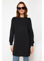 Trendyol Black Sleeve Detailed Knitted Crew Neck Slit Tunic