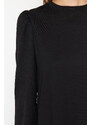 Trendyol Black Sleeve Detailed Knitted Crew Neck Slit Tunic