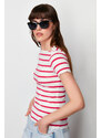 Trendyol Fuchsia Striped Boat Rock Ribbed Stretch Knitted Blouse