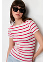 Trendyol Fuchsia Striped Boat Rock Ribbed Stretch Knitted Blouse