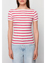 Trendyol Fuchsia Striped Boat Rock Ribbed Stretch Knitted Blouse